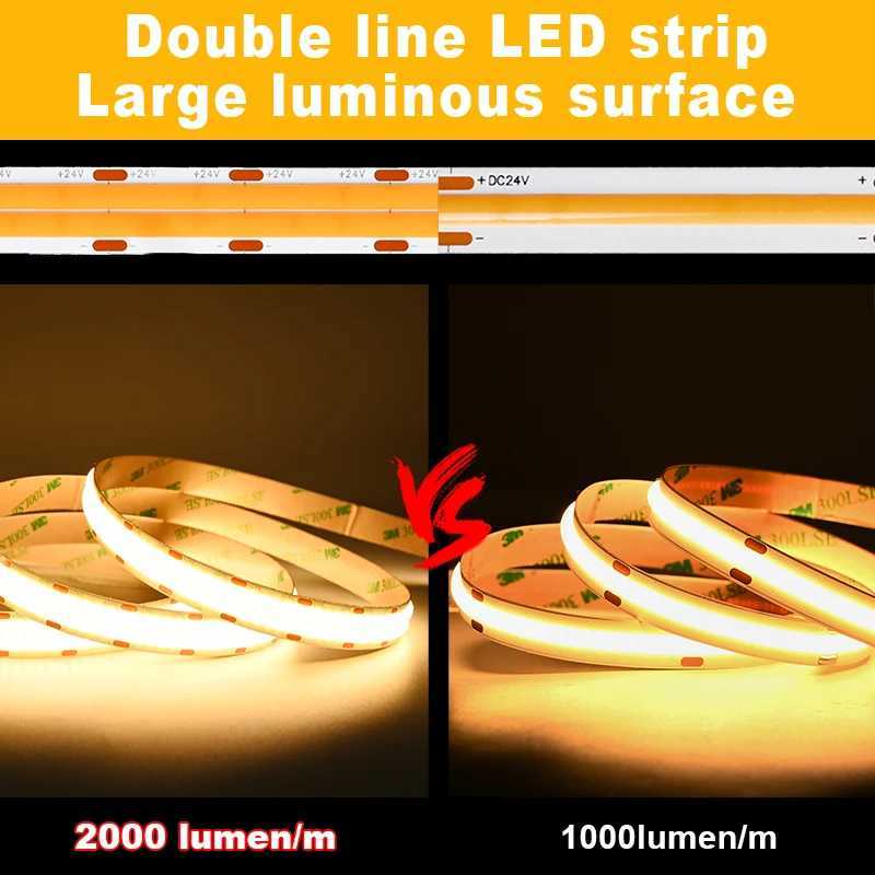 Double Row COB LED Strip 10000lm Super Bright 600 LEDsm Flexible Dimmable Led Tape RA90 Led Lighting 3000K 4000K 6500K DC24V C250912