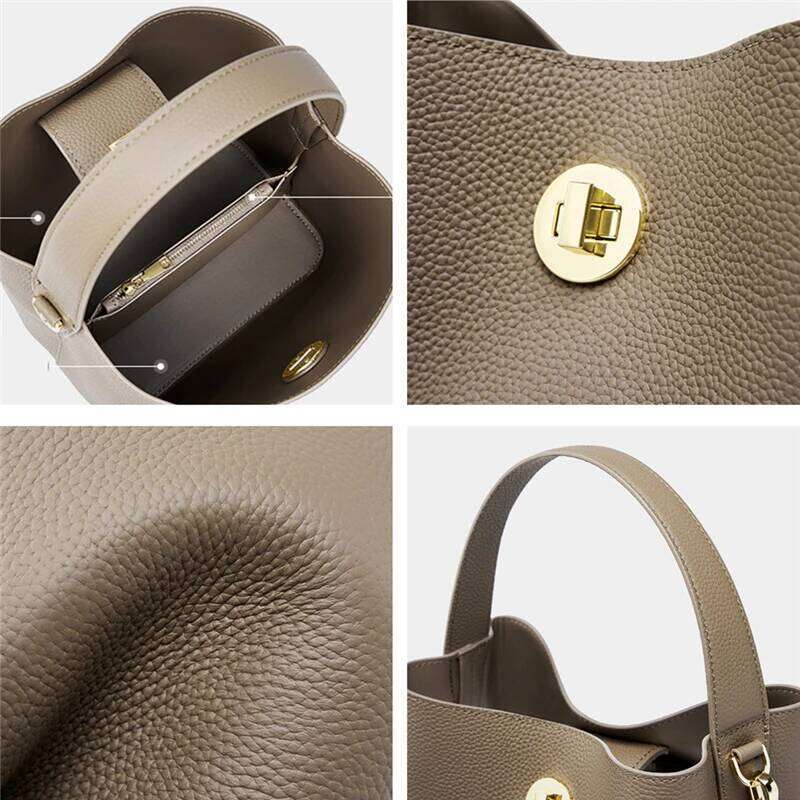 Hifashion Cowhide Genuine Leather Bucket Tote Handbags For Women 2025 Designer Work Office Ladies Shoulder Crossbody Bags