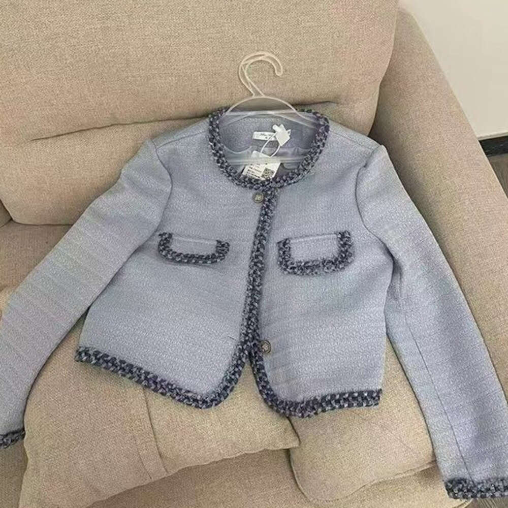 DHEssentials TikTok Same Style French Chic Coat for Women, Autumn New Elegant High-end Fashionable Blue Socialite Long Sleeve Top