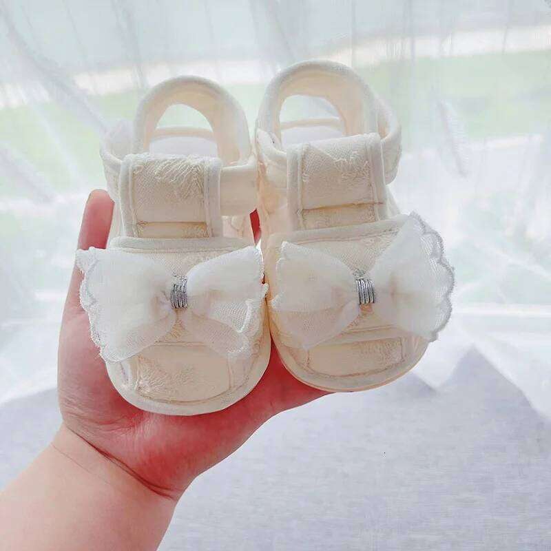 Summer girl sandals 0-1 year old baby walking sweet princess shoes breathable toe wrap non slip soft sole
