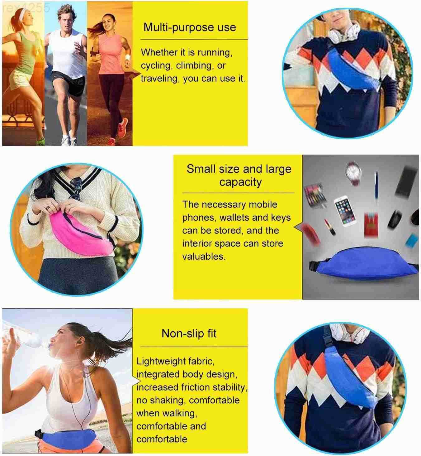 Unisex Fanny Pack for Women Men Fashion Sporty Multipurpose 2Zipper Waist Belt Bag Fanny Pack Waist Bag Adjustable Strap for Sport Hiking Traveling Pa