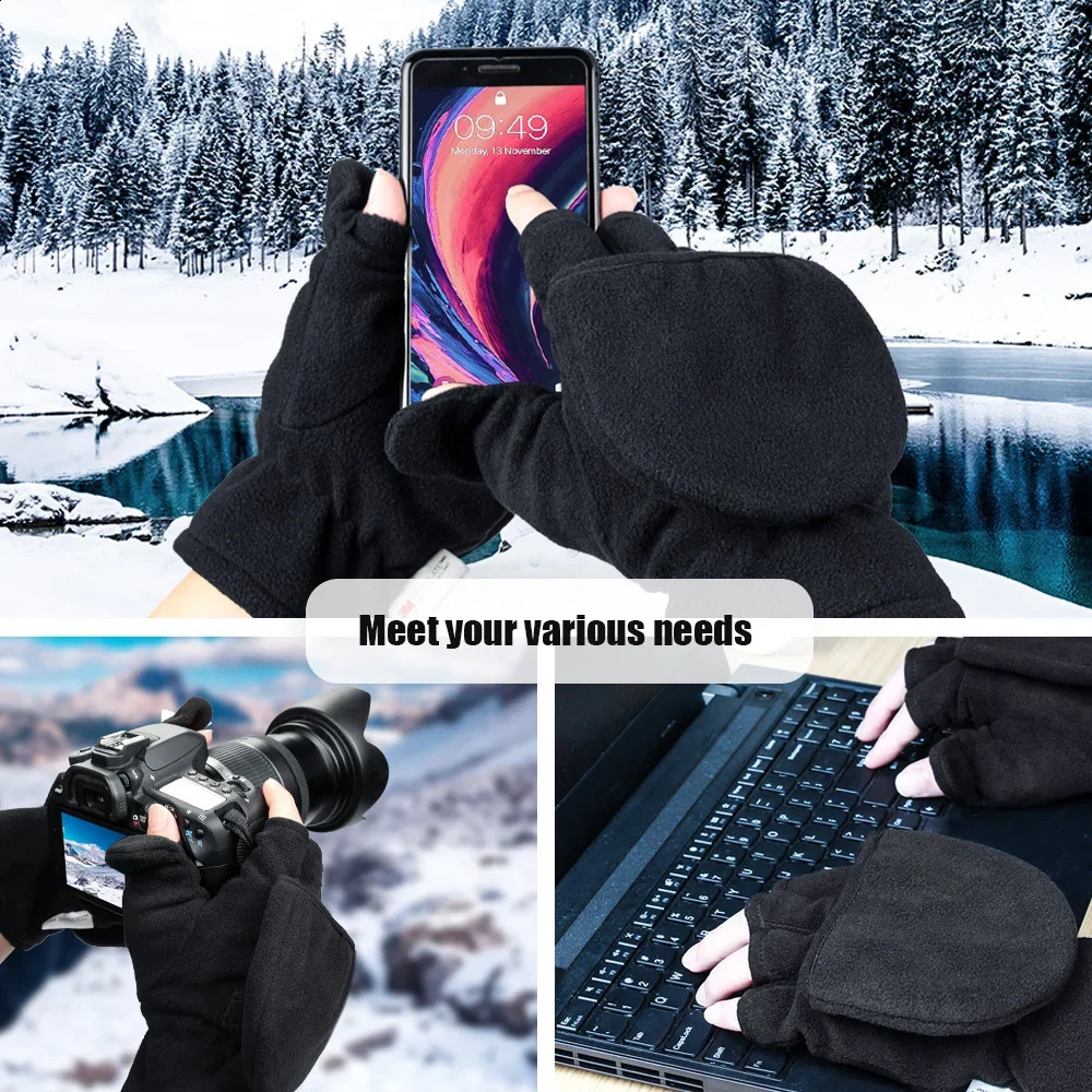 Winter Convertible Glove Flip Top Mittens Warm Polar Fleece for Runing Painting Texting Pographing Men Women 250911