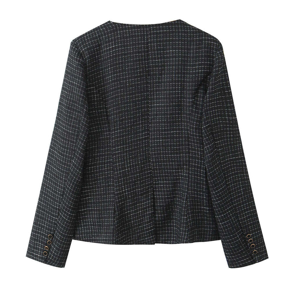 DHEssentials 2025 Autumn New French Style Tweed Plaid Small V-neck Elegant Waist-cinching Jacket + Bodycon Skirt
