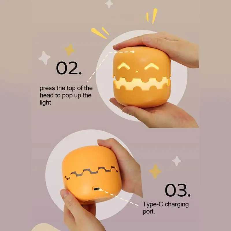 Halloween Pumpkin Night Light Cute Push Up Safety Light Decoration Halloween Bedside Decoration Children Halloween Gift C251122