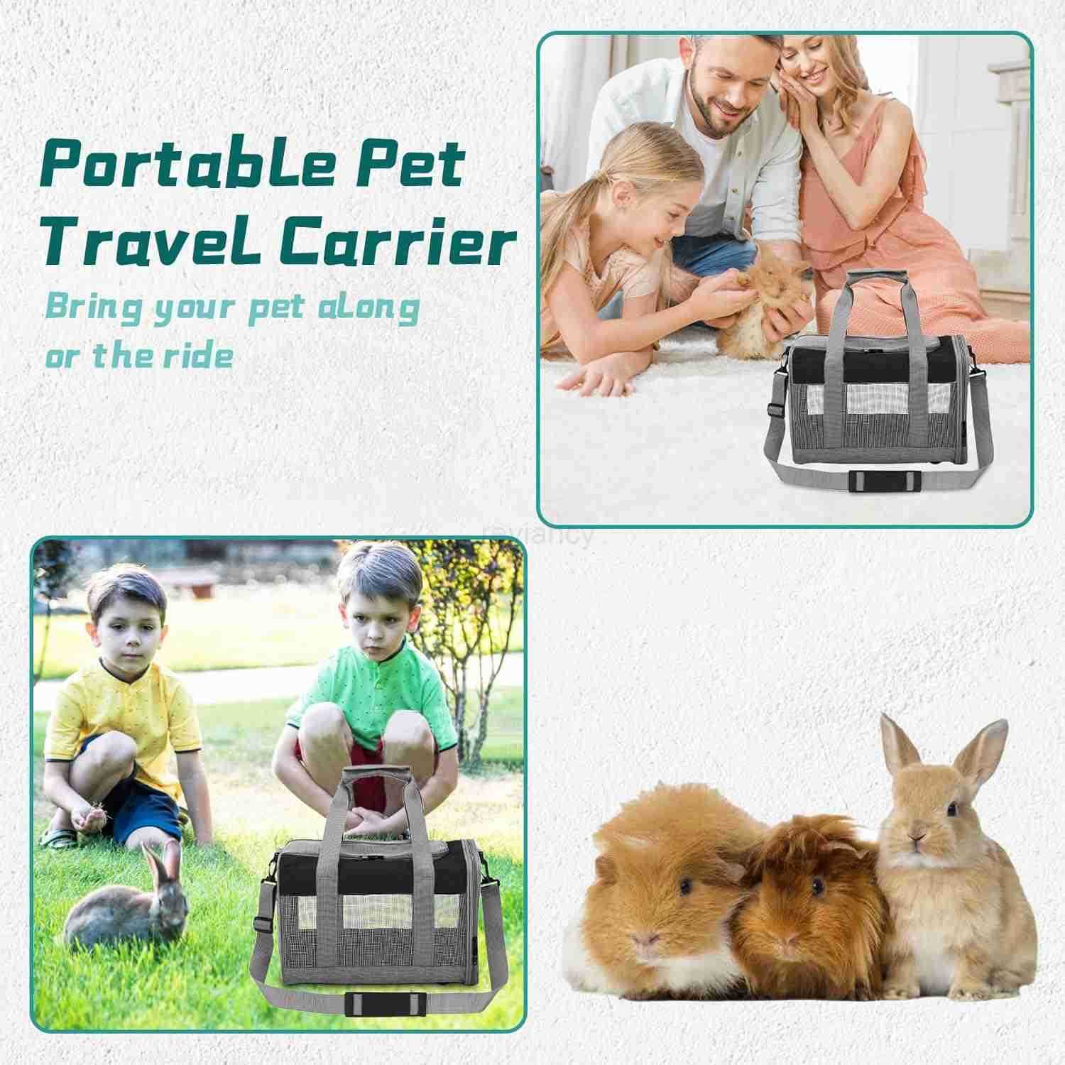 Bunny Carrier for Travel Camping Outdoor Small Pet Carrier Guinea Pig Carrier Breathable Pet Portable Hand Bag for Hamster Bunny Guinea PigBlack GrayW