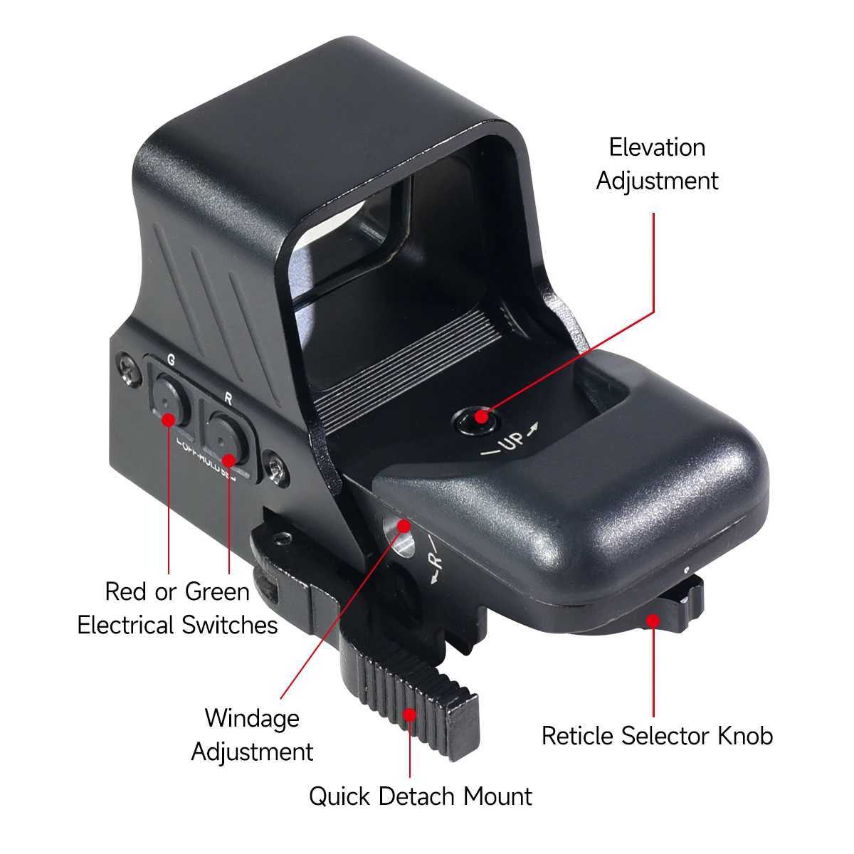 Tactical HD118 Holographic 4 Different Reticle RedGreen Dot Optics Sight Quick Detach Mount Fit 20mm Airsoft RifleScope Hunting C250912