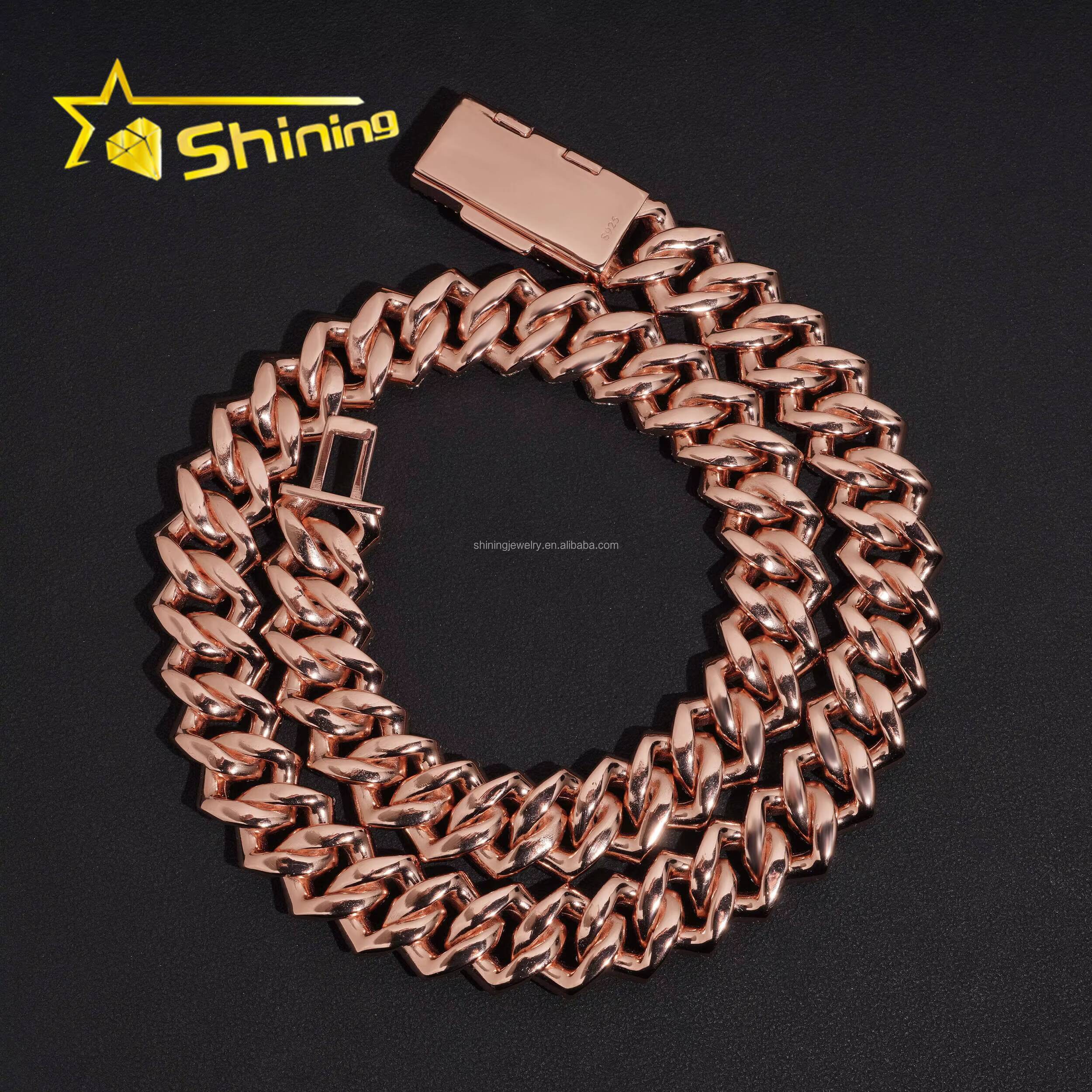 Customized 16mm Width 3Rows Prong Setting Luxury GRA Certificate S925 Iced Out VVS Baguette Moissanite Miami Cuban Link Chain