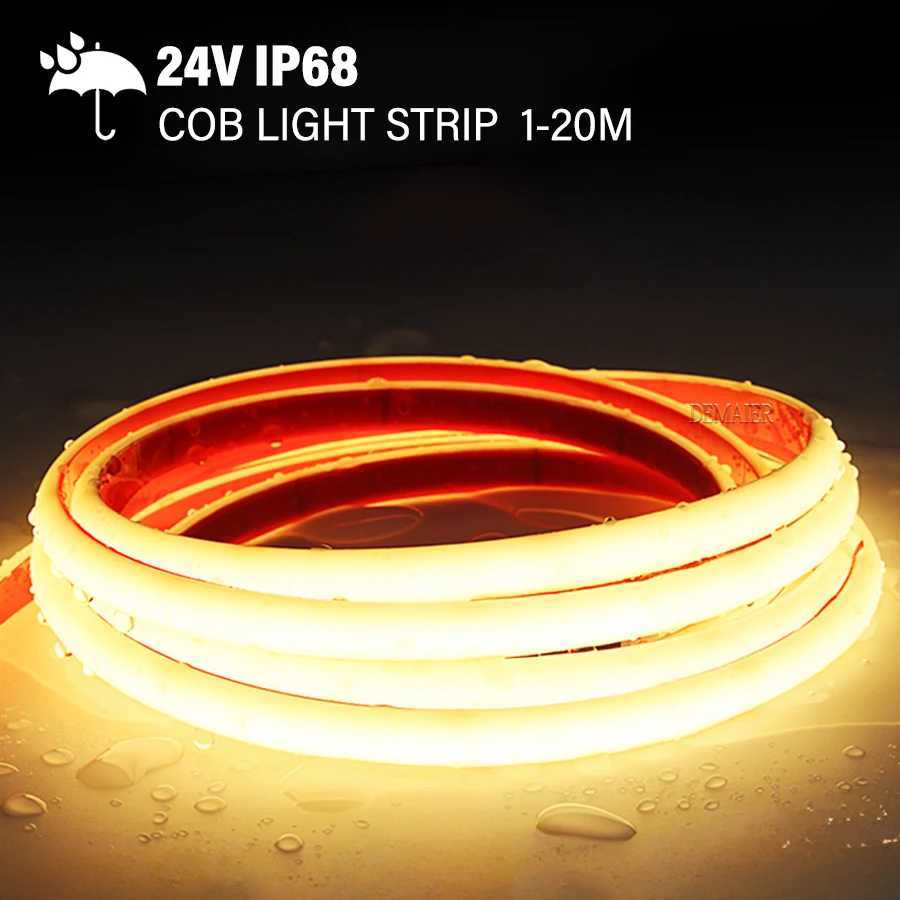 Waterproof IP68 COB LED Strip 24V Neon Light Underwater 12V 320Ledsm Flexible Ribbon Tape RA90 Lighting 3000K4000K 6000K C250912
