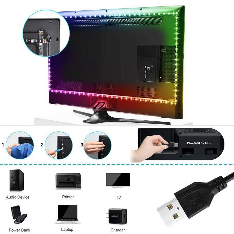 LED Strip Light 2835 5050 USB Bluetooth Flexible Lamp Tape 3key Sound Sensor RGB Ribbon 1M 2M 3M 4M DC5V Decoration TV BackLight C250912
