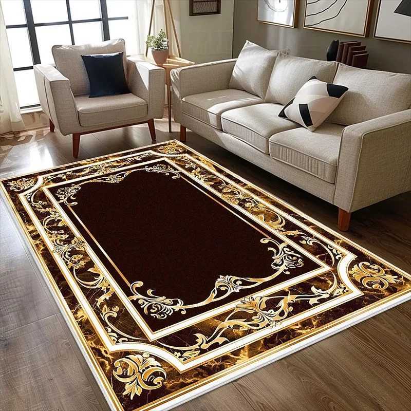 Black Gold Floral Turkish Print Carpet Living Room Sofa Area Rug Home Decor Bedside Area Rug Balcony Kitchen Table Floor Mat C250912