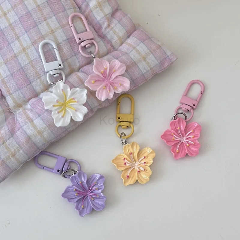 Colorful Cherry Flower Keychain for Women Bag Phone Pendant Romantic Sweet Key Chains Friend Girl Gift DIY Keyring M250912