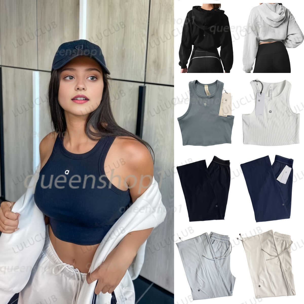 Womens Tracksuits 2025 5A New women Yoga clothes sets Sports Coat hoodie Tank Top Wide Leg Pants Breathable Straight Yoga Wear Suit Shirt Sweatshirt aloness women clo