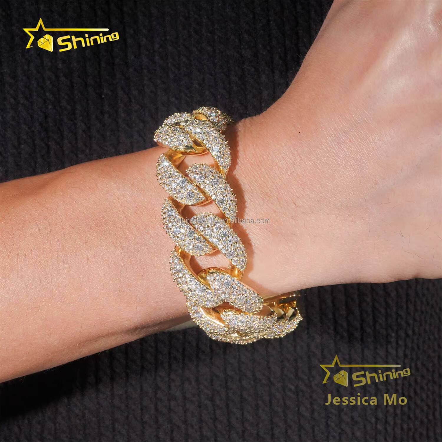 Custom Name Lock 24mm Big Guy Gold Color Rapper Hip Hop Jewelry FL Moissanite Iced Out S925 Silver Miami Cuban Bracelet With GRA