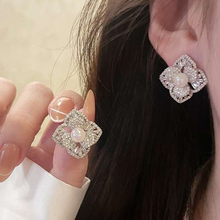 FRIDAY JEWELRY Pearl French Style Light Elegant Flower Earrings Studs Sier Needle