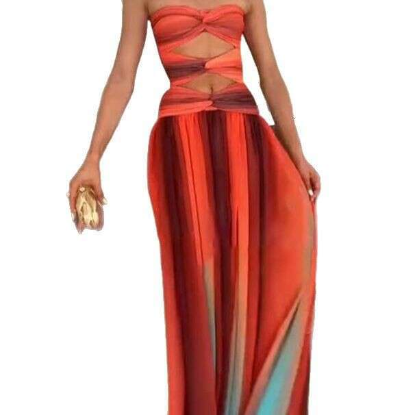 2025 New Women's Elegant Vacation Travel Fashion Sexy Gradient Casual Dress