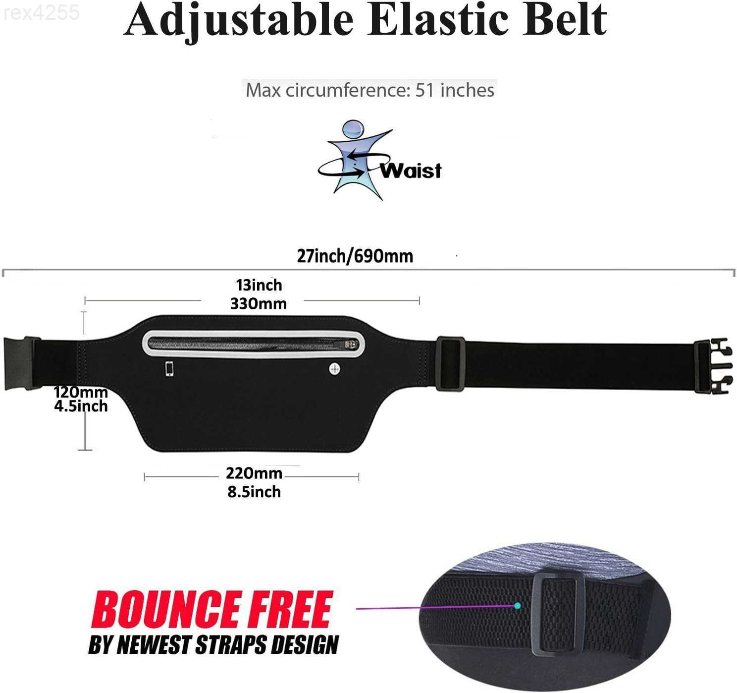 Fanny Packs for Women Waterproof Fanny Pack for Men Adjustable Running Belt Waist Pack Slim Expandable Pocket Belt Black iPhone Running Holder Cell Ph