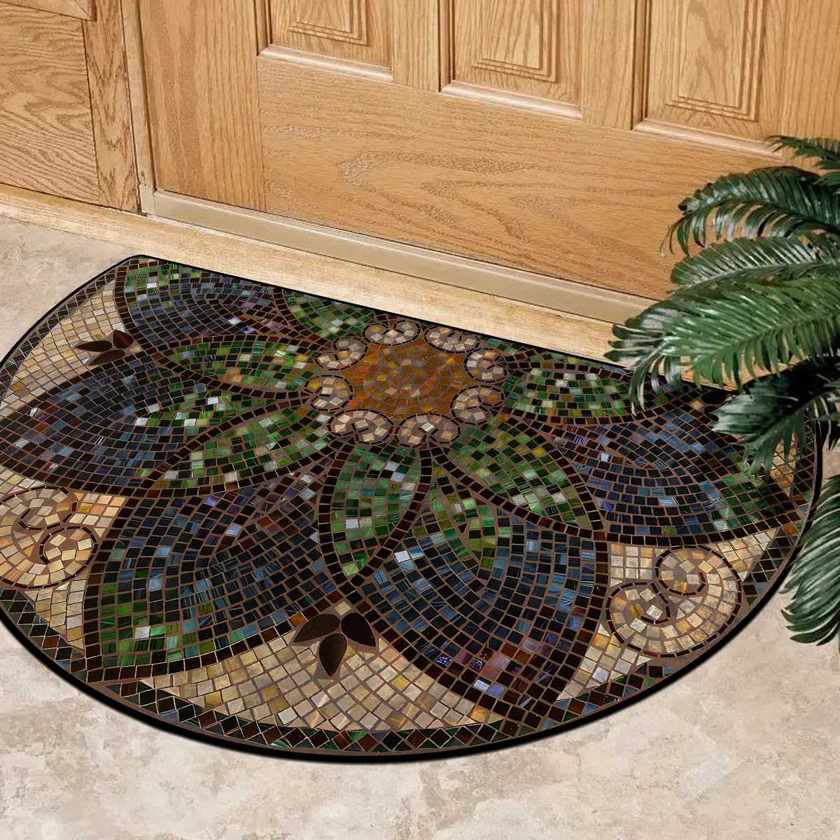 Entrance Door Mat Dustproof Floor Mats Semicircle Outdoor Imitation Stone Carpet Spring Green Plant Carpets Home Decoration Rug C250912