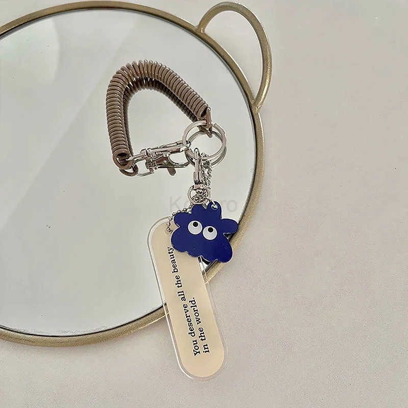 Cute Little Monster Acrylic Keychain AntiLoss Spring Rope Pendant Fashion Bag Decoration Accessories Backpack Hanging Charms M250912