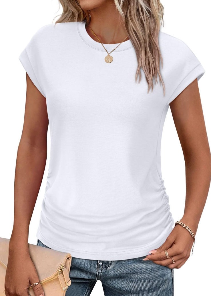 Fashionable Solid-Color Crew Neck Short-Sleeve T-Shirt with Waistline Detail