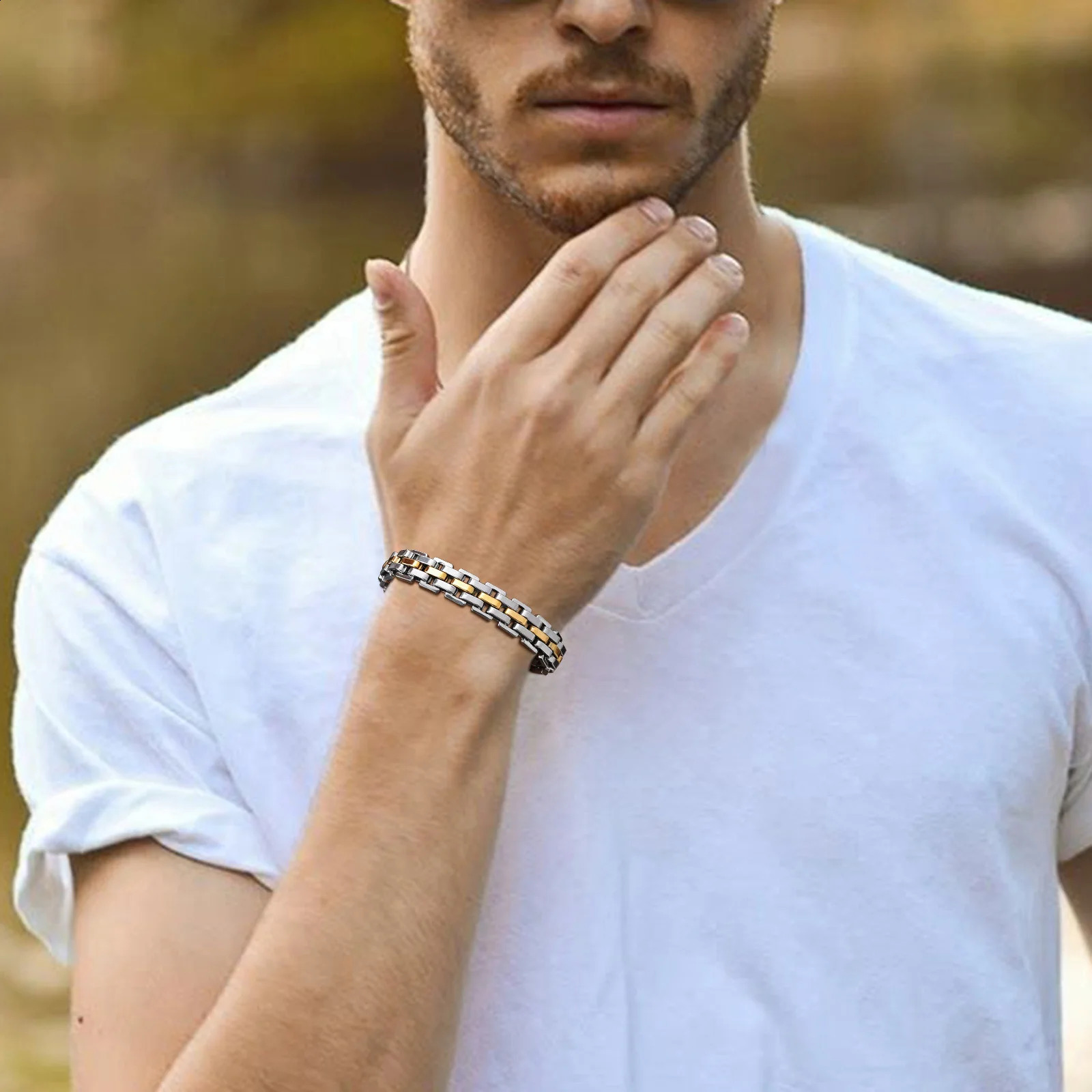 Gents Bracelet for Men Two Tone Stainless Steel Bracelet Men Jewelry250912