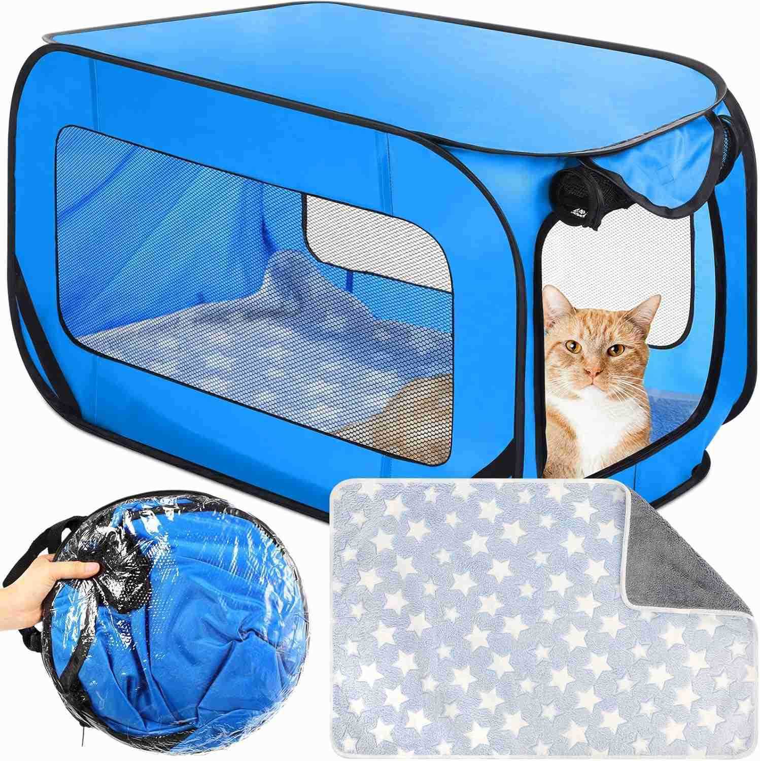37 Inch Collapsible Dog Crate with Mat Liner Pop up Dog Kennel Waterproof Portable Car Seat Kennel Travel Crate for Pet Indoor Outdoor Cat Bed Collect