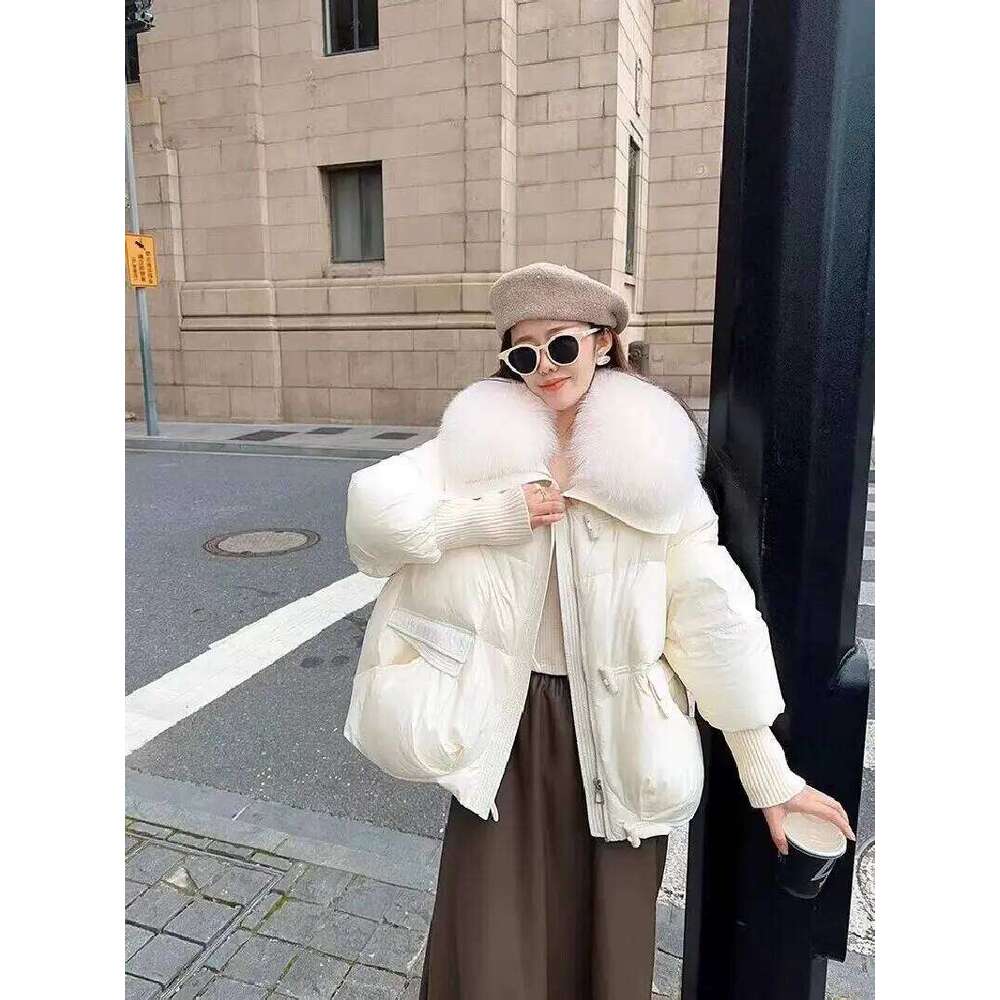 2025 Winter Women's New Down Fashion Korean Loose Cotton Short Large Fur Lapel Thickened Jacket