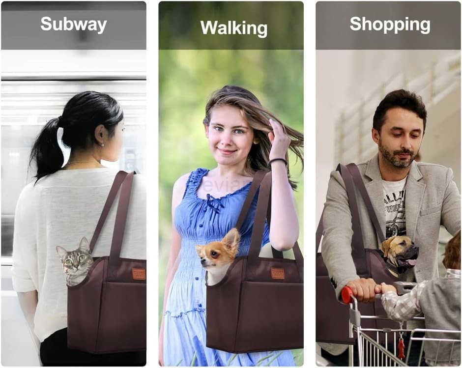 Dog Purse Carrier with Pocket and Safety TetherSoftSided Small Dog Carrier for Small Medium Pet Outdoor Shopping Tote Bag CoffeeW250912