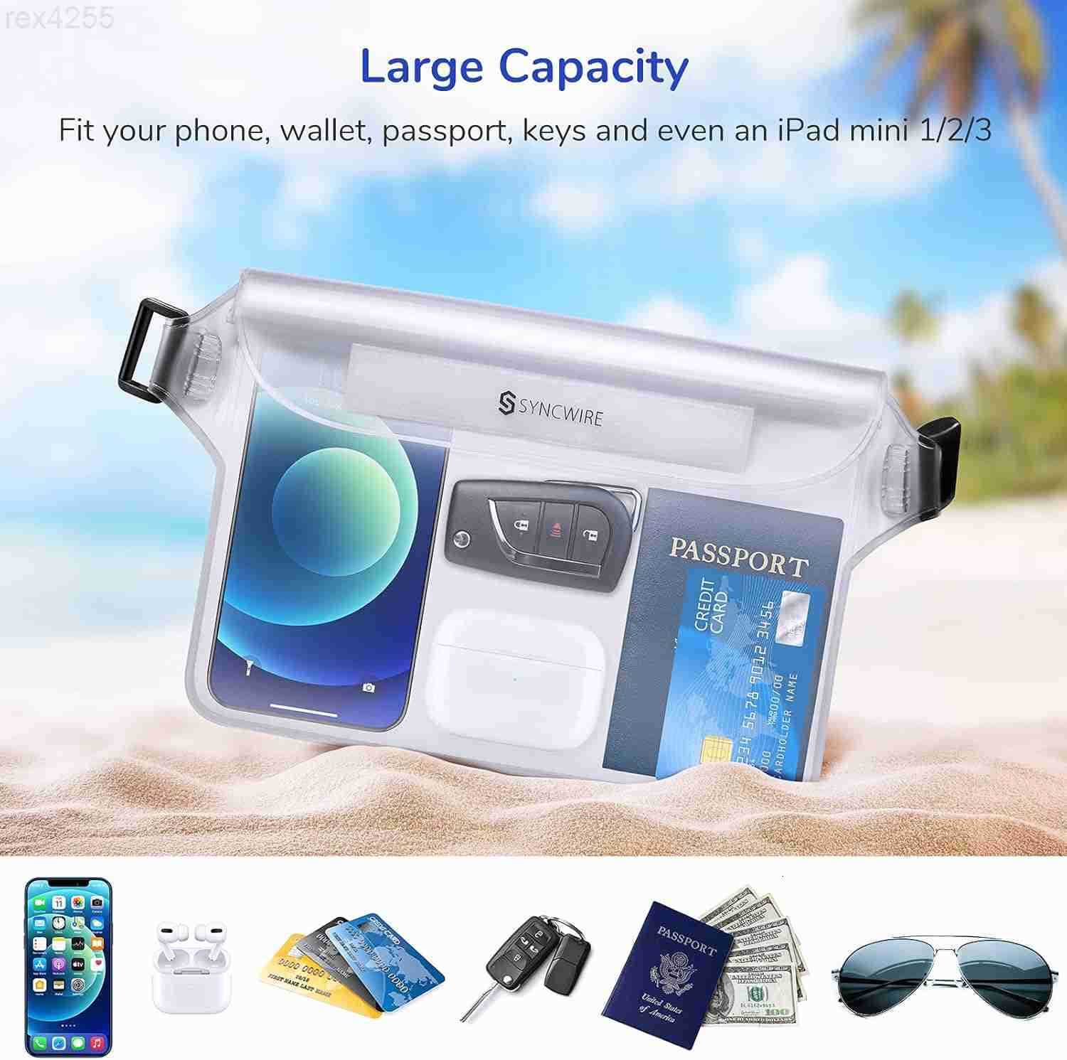 Waterproof Pouch Bag with Adjustable Waist Strap 2 Pack IP68 Waterproof Waist Bag Screen Touchable Dry Bag with Adjustable Belt for Beach Swimming Boa