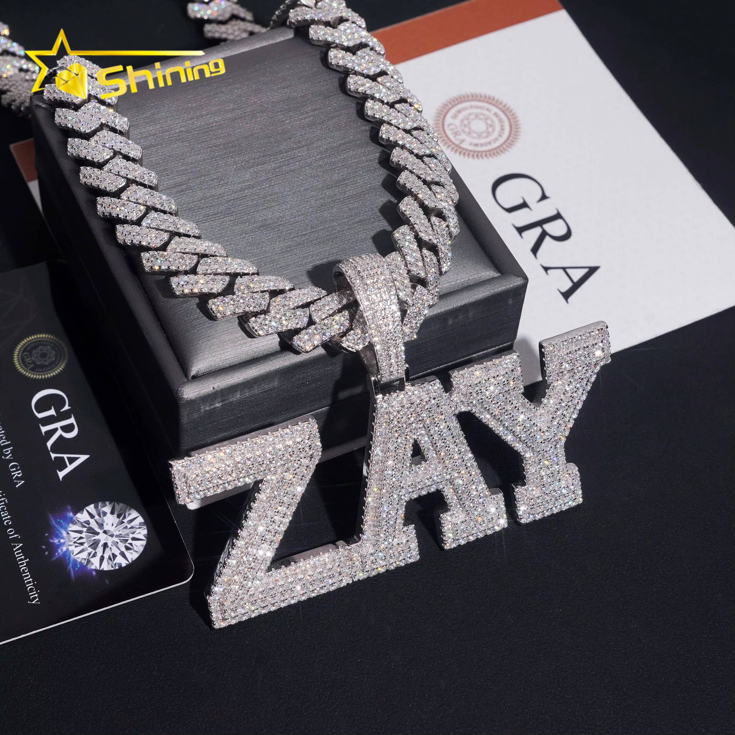 GRA Pass Diamond Test Moissnaite Charms Pendant Silver 925 Gold Plated Hip Hop Iced Out Moissanite Custom Letter Name Pendant