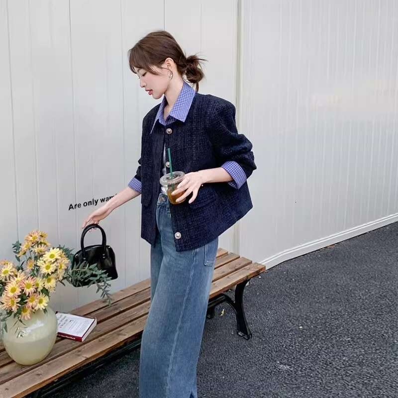 DHEssentials Korean Style Gentle Fake Two-Piece Chanel-Style Coat 2025 Autumn New Single-Breasted Slimming Elegant Top for Women