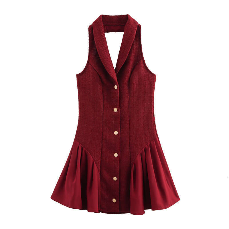 DHEssentials Spring New Women's Dress Slim Fit Casual Elegant Fashion Halter Neck Sleeveless Little Chanel Style