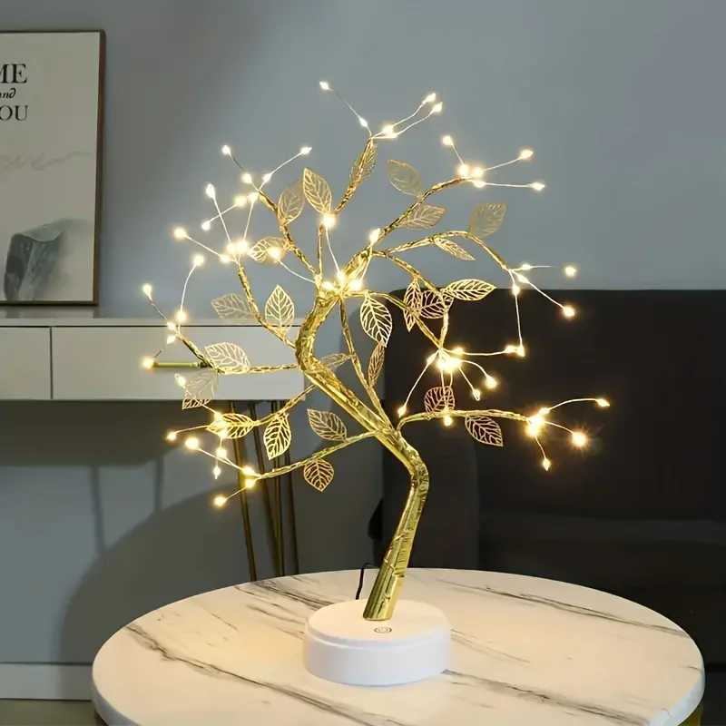 LED Copper Wire Gold Leaf Lamp USB or Battery Powered Warm White Light Mini Tree Decoration Room Christmas Halloween Valentine C251122
