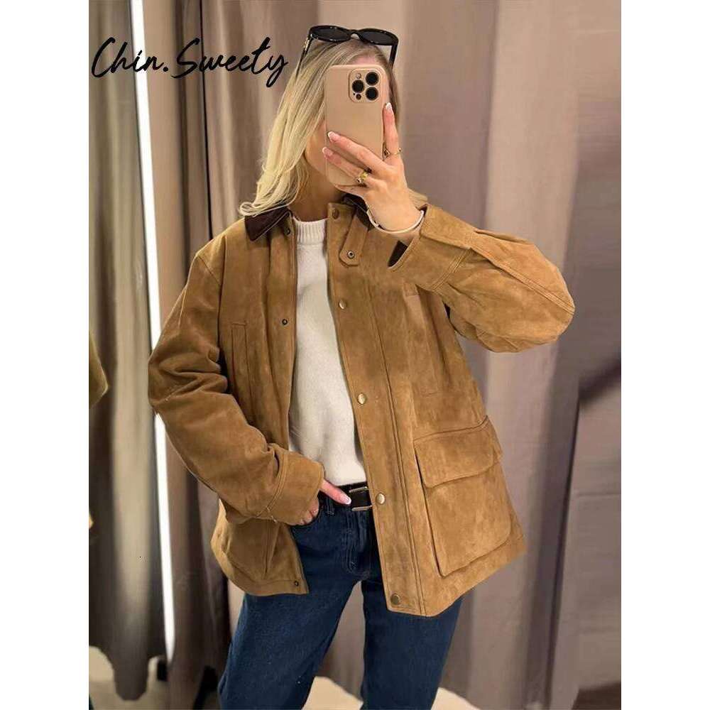 Vintage Patchwork Women Jacket Casual Lapel Long Sleeve Covered Button Female Coat 2025 Spring Autumn Urban Lady Streetwear