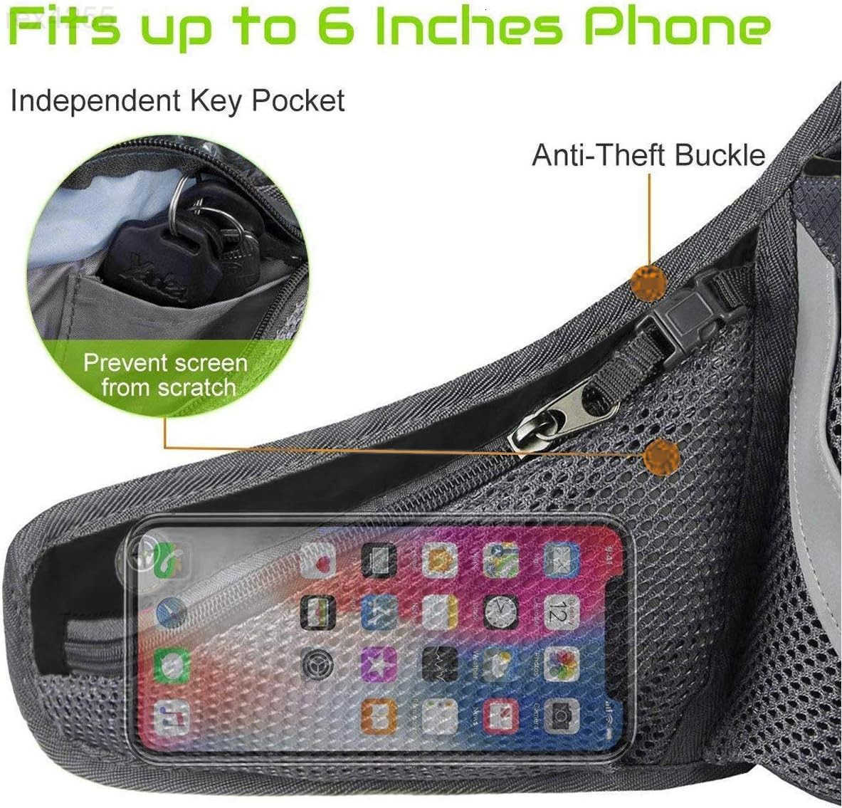 Running Belt Hydration Waist Pack with Water Bottle Holder for Men Women Waist Pouch Fanny Bag ReflectiveW250912