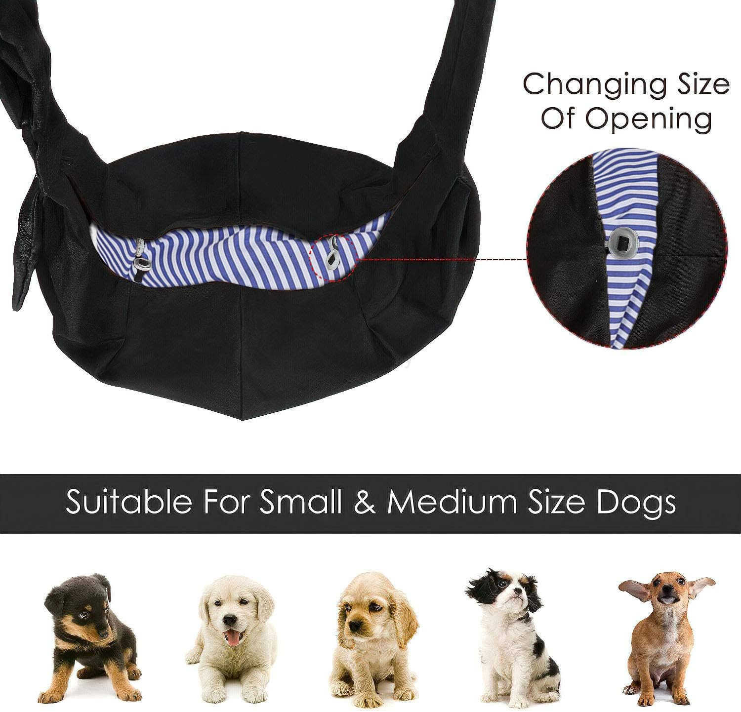 Small Dog Cat Travel Bag Hands Free Pet Carrier with Adjustable Strap Stainless Steel ID Barrel Black Up to 12 lbsW250912