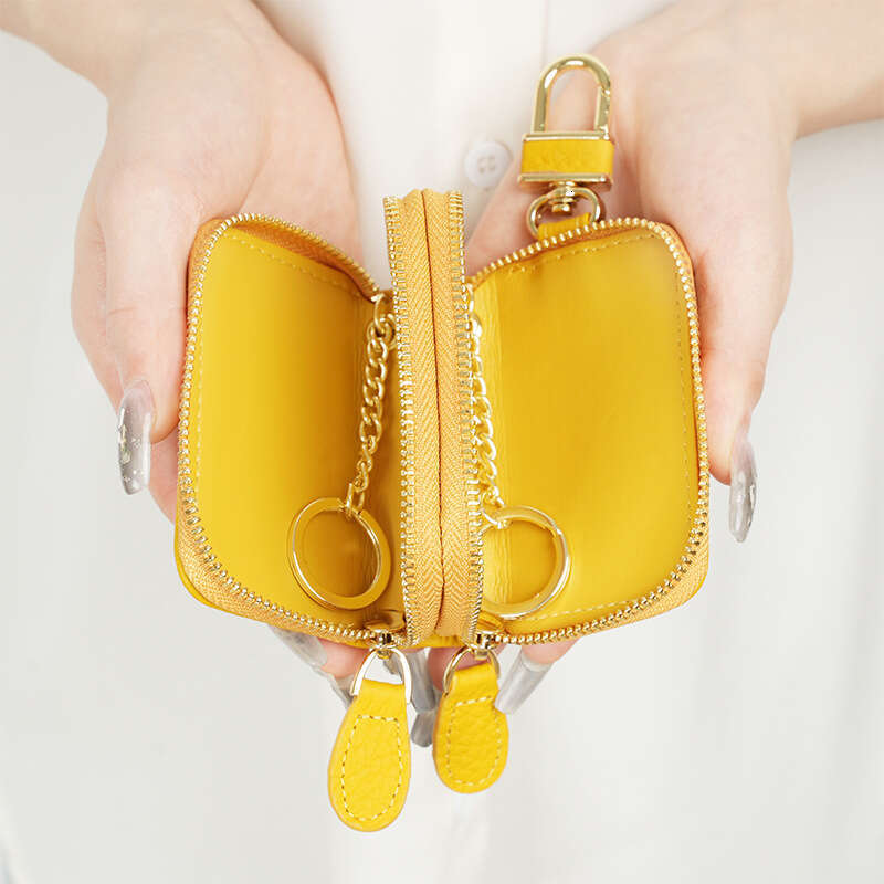 Car Genuine Leather Case for Women, Universal Multi-Functional Cowhide Keychain Bag, Portable Double Zipper Key Holder designer wallet B5