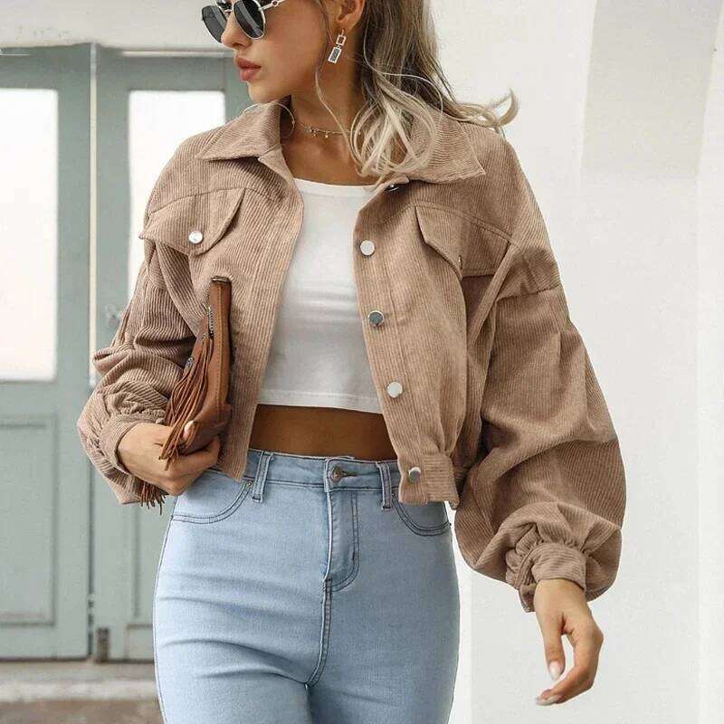Winter Lantern Sleeve Jackets For Women Autumn Bomber Jacket Corduroy Vintage Outwear Fashion Coat