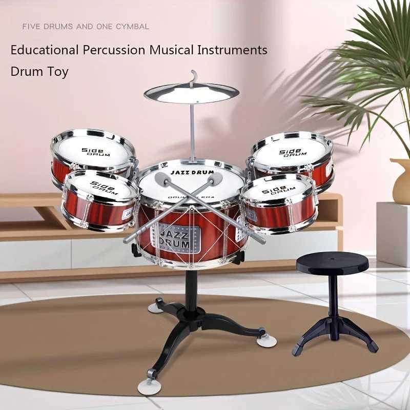 Kids Drum Set Musical Toy Drum Kit for Toddlers Jazz Drum Set with Stool 2 Drum Sticks Cymbal and 5 Drums Musical Instruments C250912