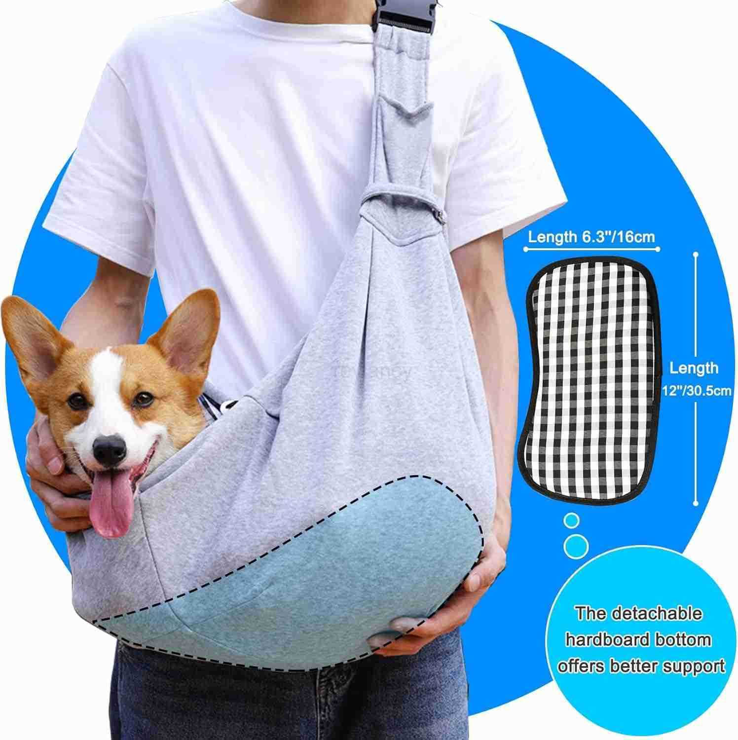 Dog Sling Carrier for Small Dogs Cat Puppy Pets Up to 165lbs Comfy Hard Bottom Support Adjustable Padded Shoulder Strap HandsFree Dog Carrier Sling Ba