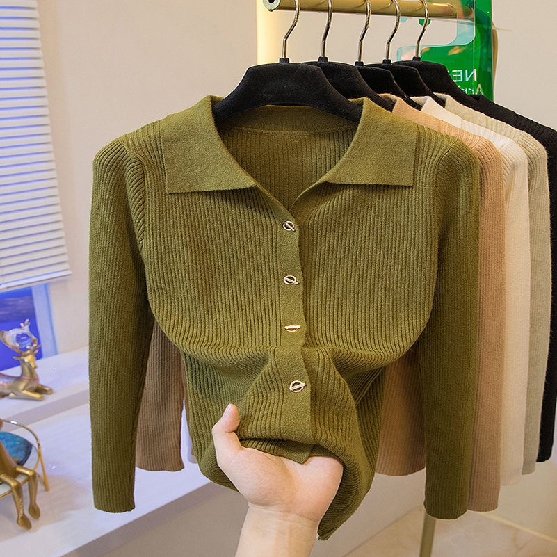 2026 Korean Style Fashion Autumn Winter Turn Down Collar Cardigan Knitted Sweater Casual Loose Long Sleeved Base Women 250911