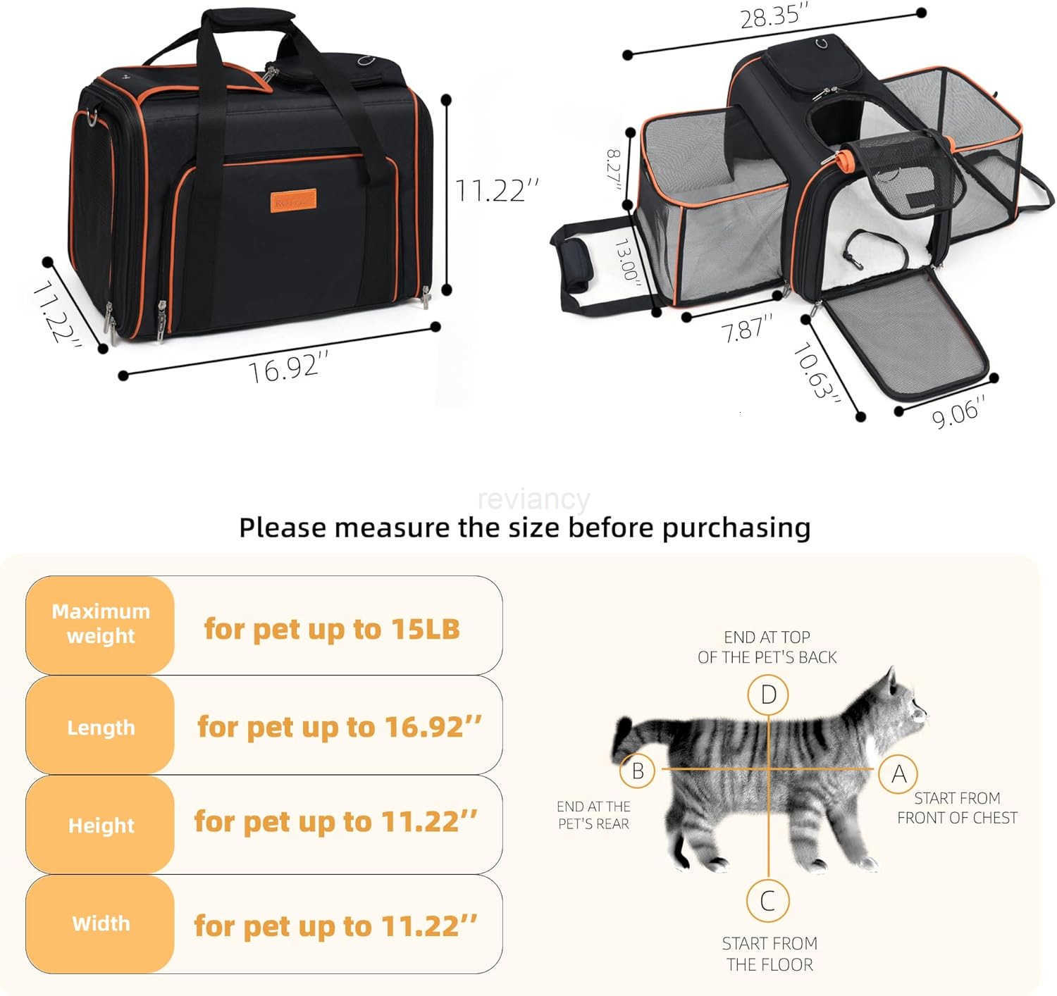 Cat CarrierPortable Pet Carrier Bag for Cats and Small DogsFoldable SoftSided and ScratchProof mesh Cat Bag Pet CarriersAirline Approved Pet CarrierPe