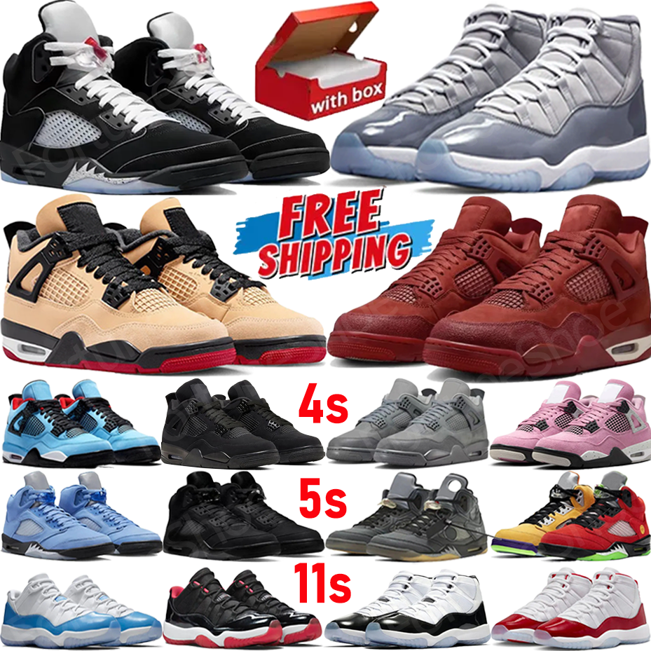 with box basketball shoes 4s 5s 11s designer shoes for Pink Blue White Black Cats Military Cherry thunder Bred mens sneakers womens trainers sports outdoor shoe