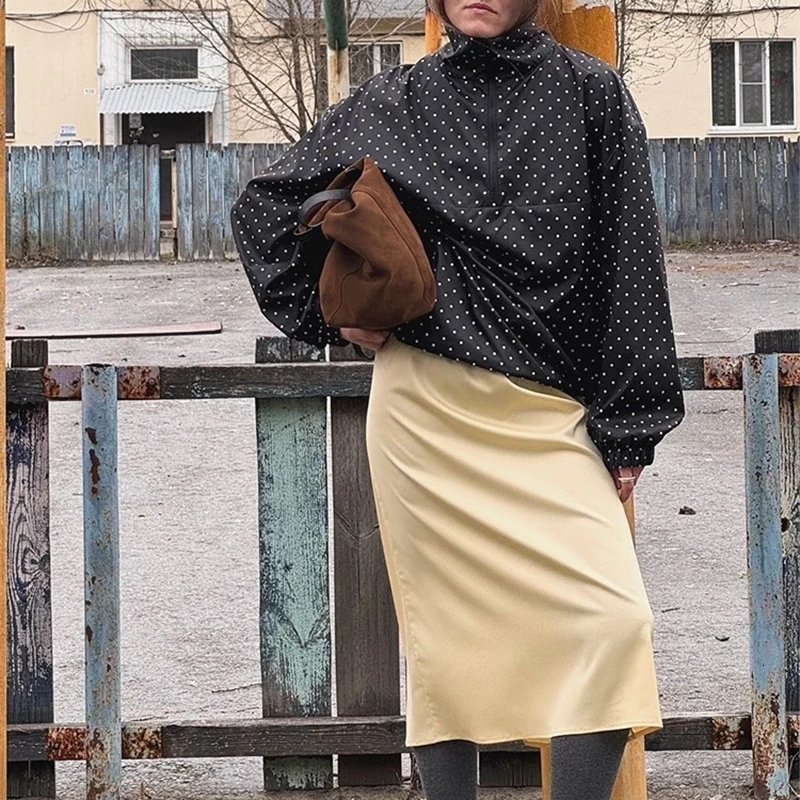 Polka Dot Printed Jackets Womens Fashion Long Sleeve Zipper Loose Short Coat Autumn Lady Daily Commute Outerwear 250911