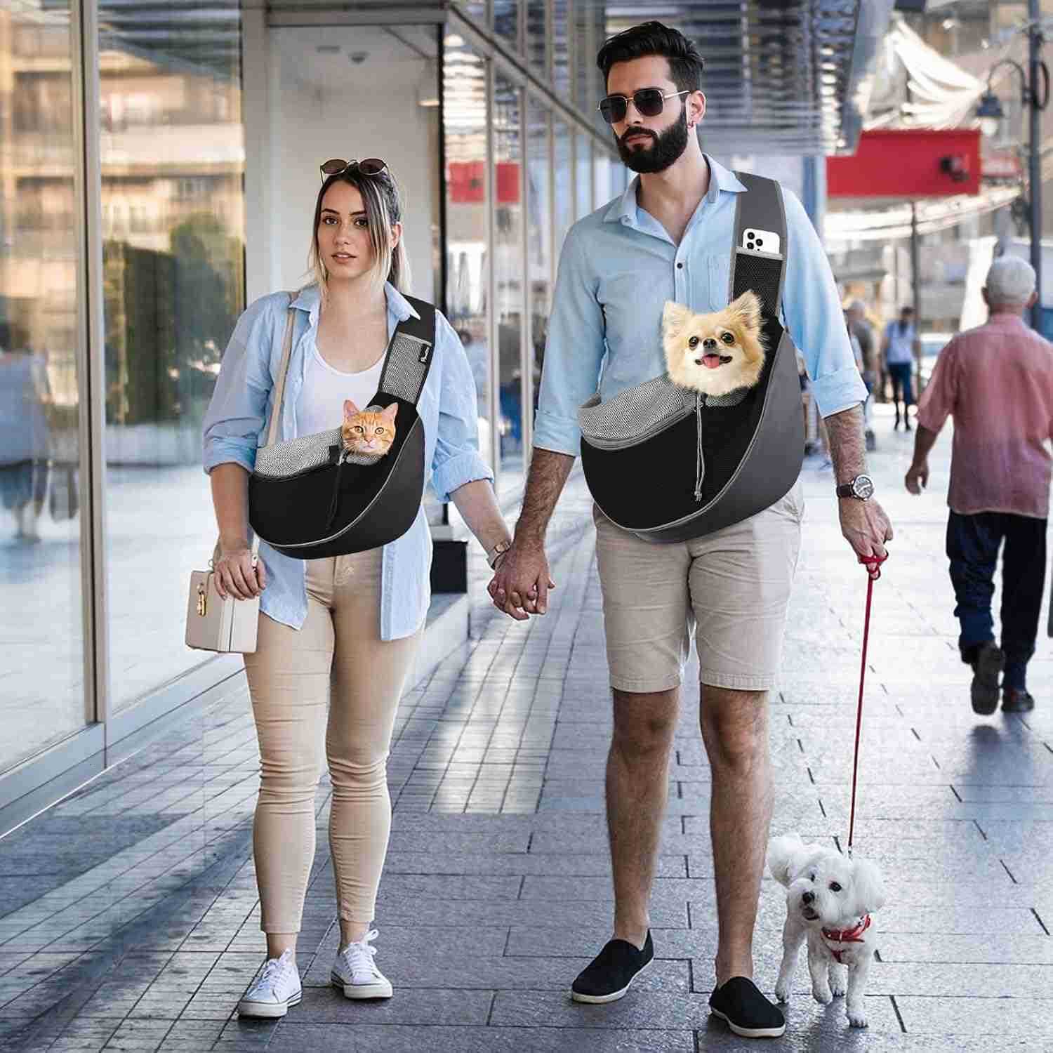 Pet Dog Sling Carrier Hand Free DrAWstring Dog Papoose with Adjustable Strap Breathable Mesh Bag for Puppy CAT Crossbody SaTChel Dog Purse with Pocket