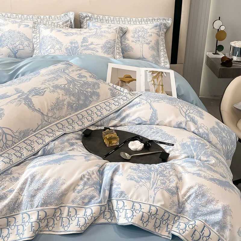 4pcsset Light Luxury Style 100s Bed Sheet Pure Cotton Quilt Cover Matt Highend Printing Super Soft Bedding Set Twin Queen Size C250912