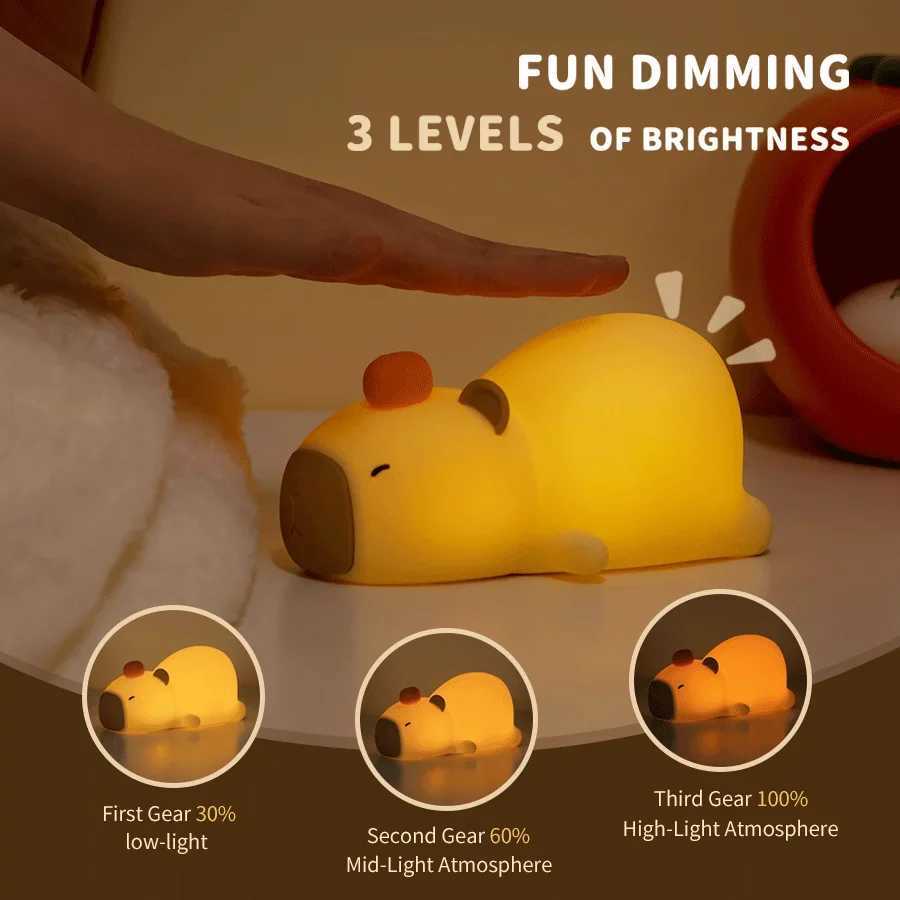 Cute Cartoon Capybara Silicone Night Light USB Rechargeable Timing Dimming Sleep Night Lamp for Childrens Night Lamp Room Decor C251122
