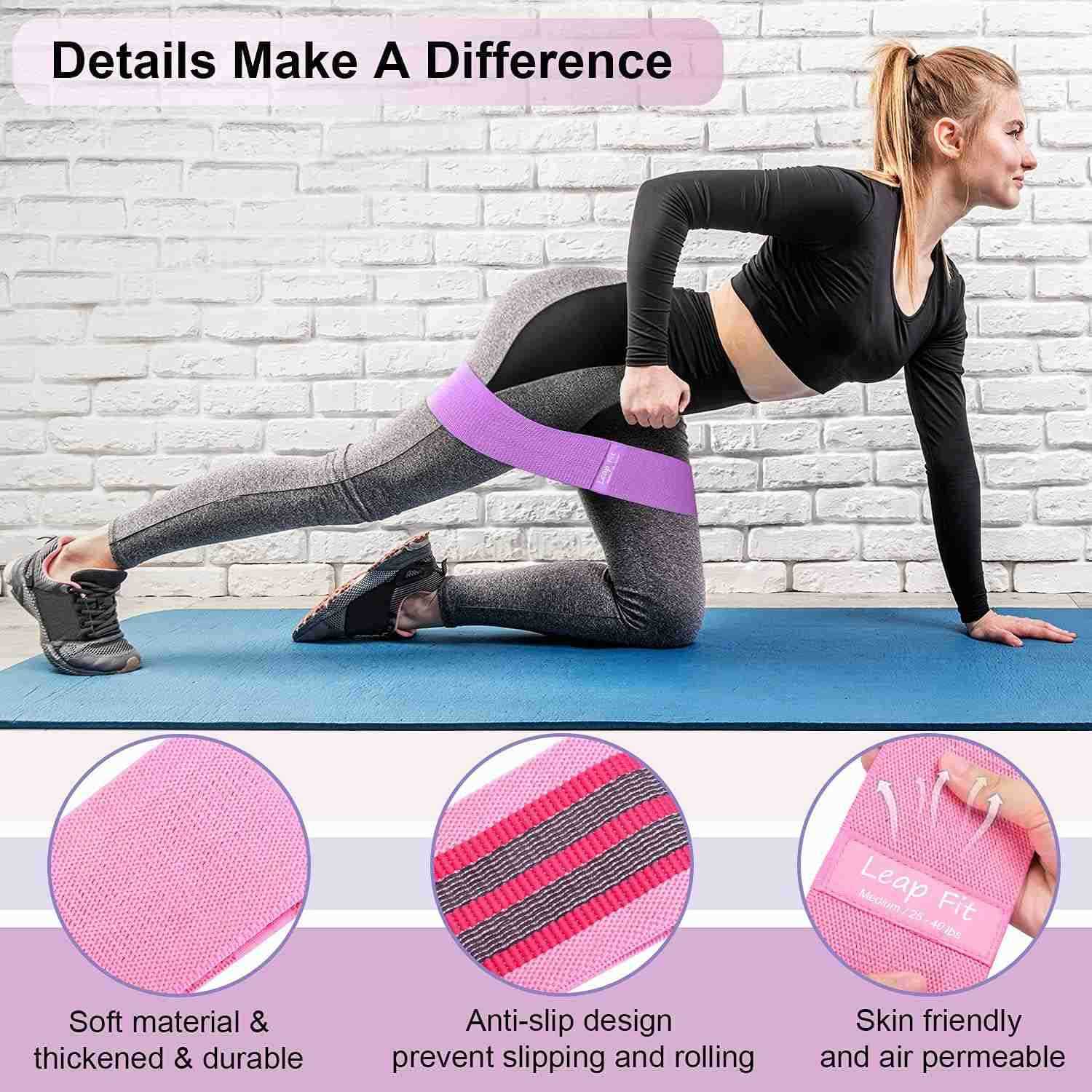 Resistance Bands for Women and MenLeap Fit Premium Booty Exercise Bands for Working OutNon Slip Elastic Workout Bands Set for Butt Legswith Action Gui