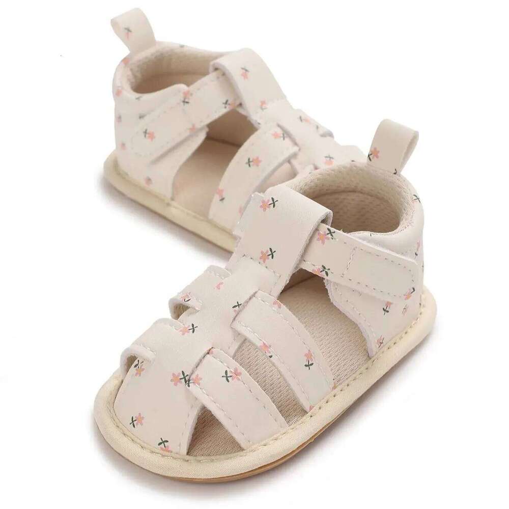 "Baby Girl Summer Sandals 0-18M - Floral PU Leather First Walkers | Secure-Grip Crib Shoes for Newborns"