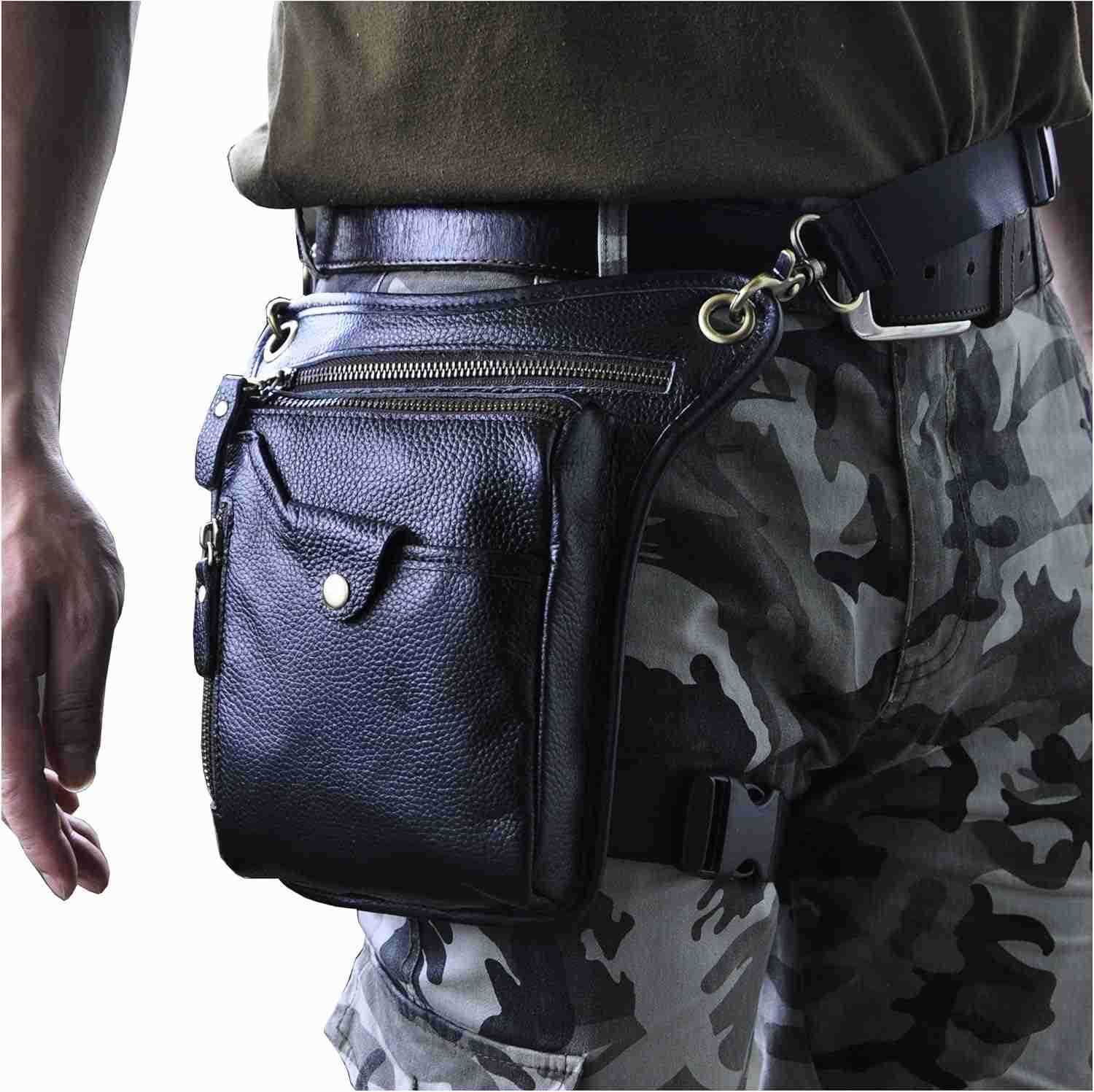 Mens Genuine Leather Outdoor Sporting Hicking Waist Hip Pack Messenger Shoulder Drop Leg Thigh Bag Pouches For Women 2115 01 BlackW250912