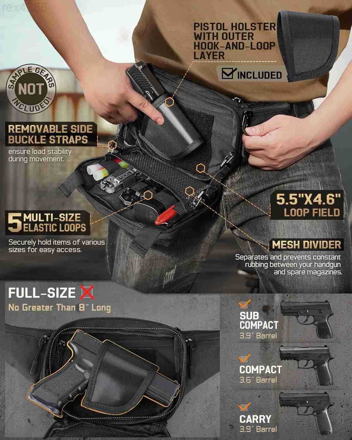 Concealed Carry Fanny Pack CCW Fanny Pack Waist Bag for Men Hip Bag Compact Belt Bag for Hiking EDC Waist PackAdjustable Up to 60 WaistW250912